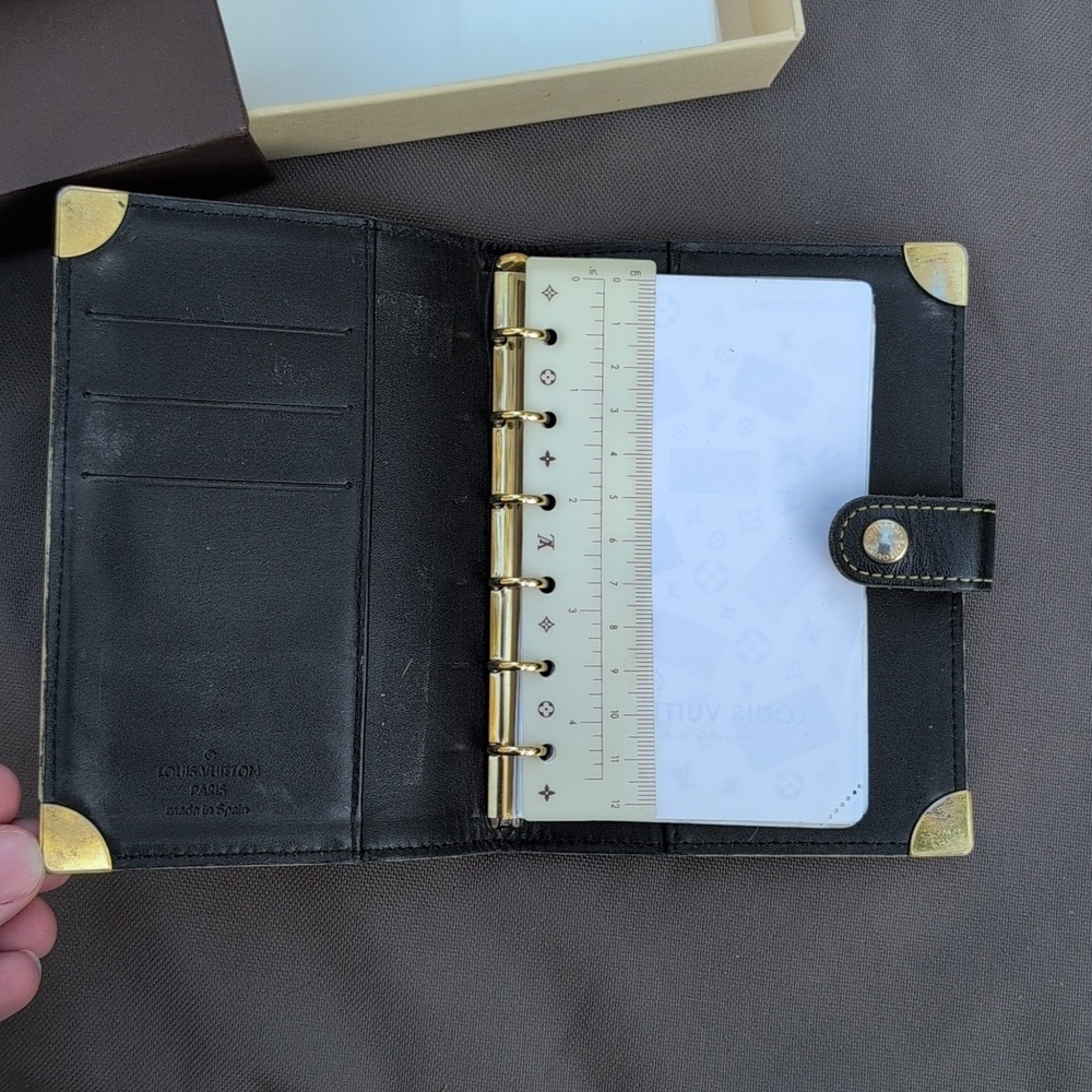 Vintage Louis Vuitton Black Leather Agenda Organizer With Gold Accents - Picture 10 of 13